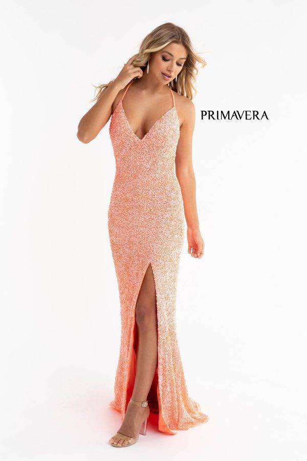 Primavera Couture 3291 Size 2 Pink Long Fitted Backless Sequin
