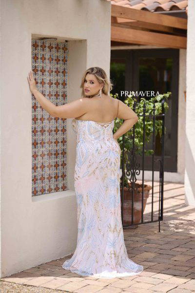 White Long Sleeve Chiffon Gown by Cinderella Divine CD0192W